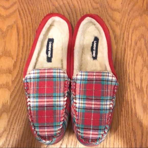 Land’s End Red, Suede, Plaid, Flannel Slippers, Size 9B - Picture 5 of 6